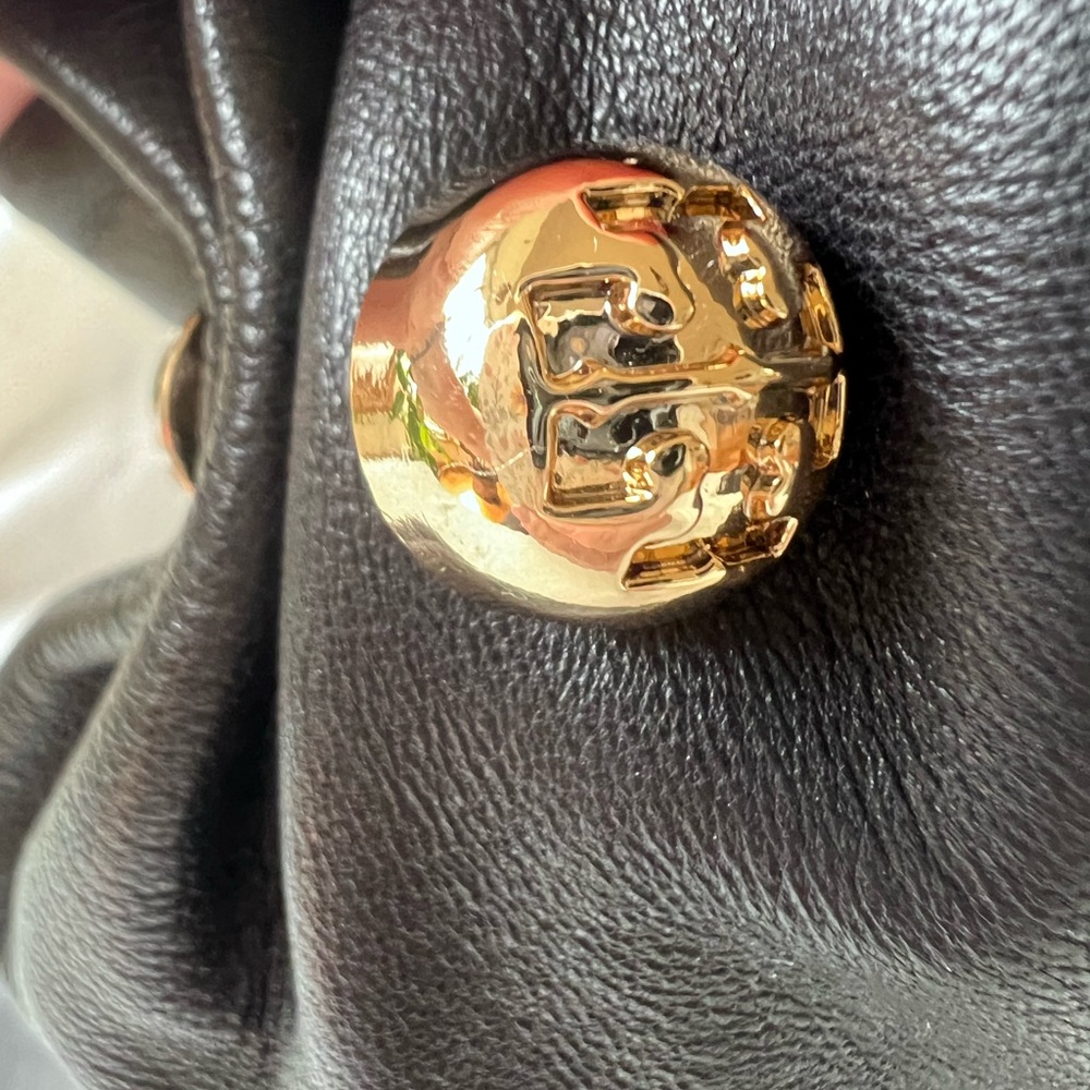 TORY BURCH black SOFT rushed leather boots slouchy gold tone hardware size 7 - Picture 6 of 12